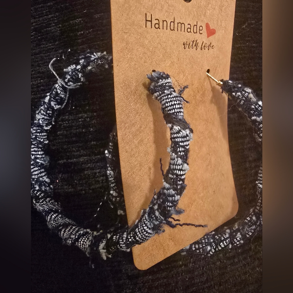 Handmade  Dark And Light DenimHoop Earrings